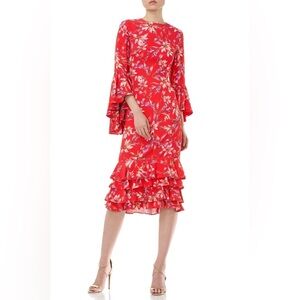 AMUR | Dresses | Size 4 Amur Esme Lasercut Floral Tiered Midi Dress White |  Poshmark